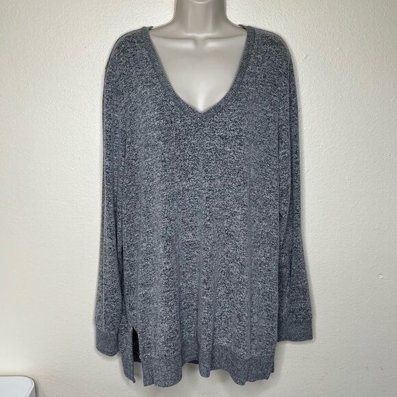 Lucky Brand V Neck Long Sleeve Pullover Heather Gray Sweater Women Size XXL - Picture 14 of 14